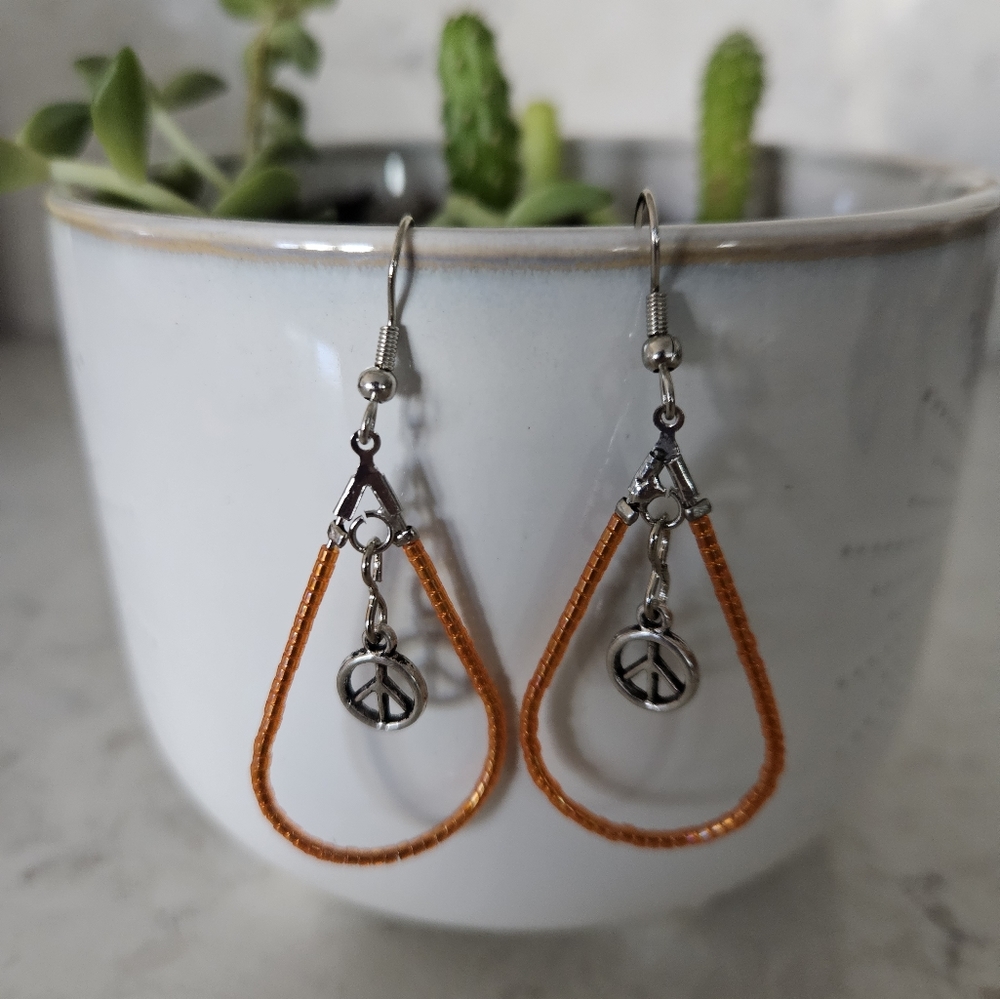 Peace Sign Earrings, Handcrafted, Silver Hypoallergenic Ear Wire